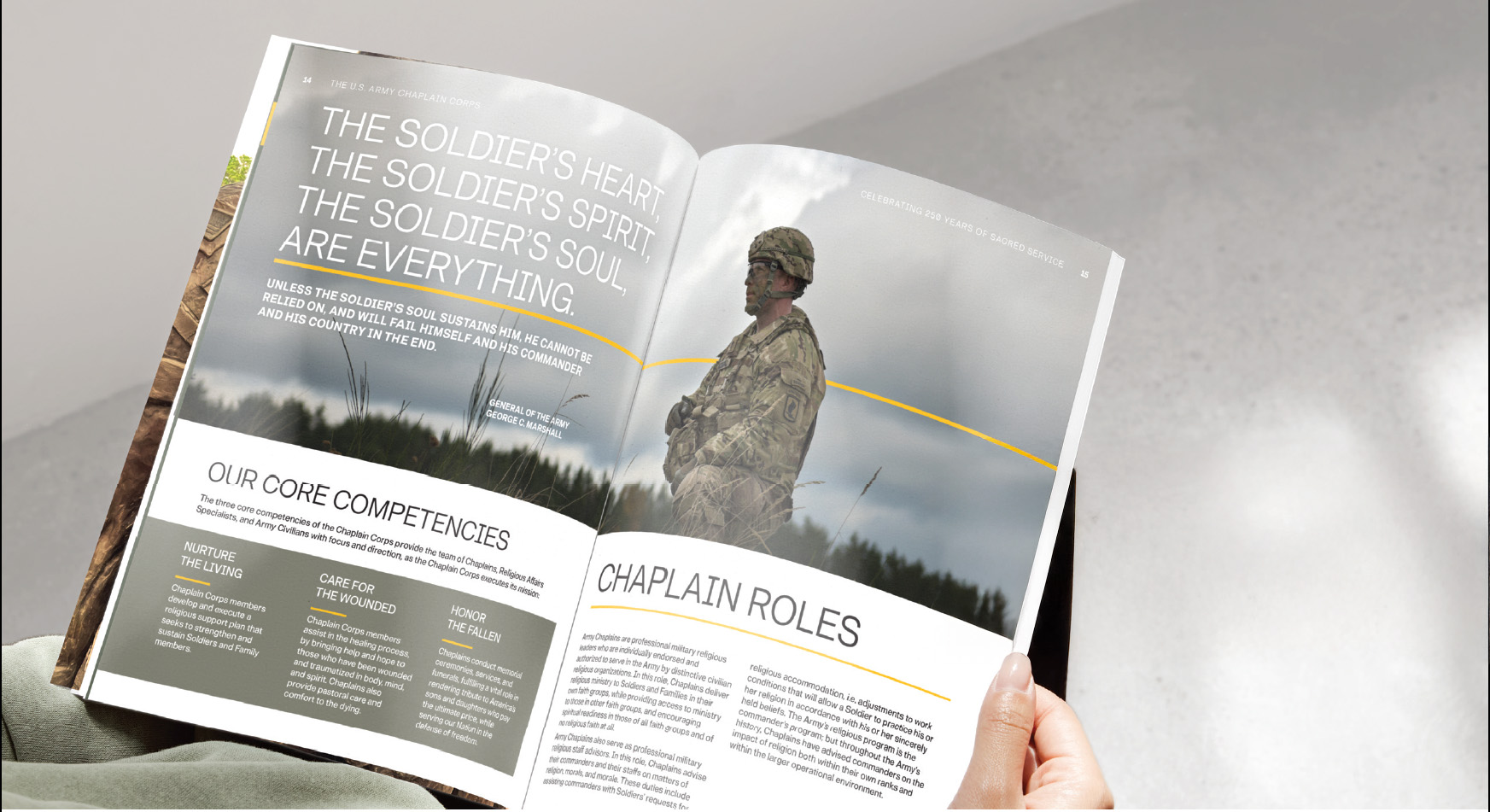 double page brochure spread showing Chaplain Roles of the Chaplain Corps